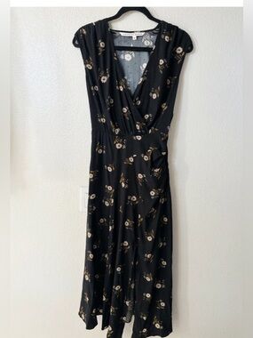 Veronica Beard Wixson Floral V-Neck Silk Blend Midi Dress Size 0 Black Multi
